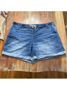 J. Jill Denim Plus Size 4X Shorts Blue Elastic Waist Drawstring Cuffed Hem